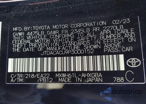 2023 Toyota Prius Prime Xse from USA, damaged, VIN JTDACACU9P3000152